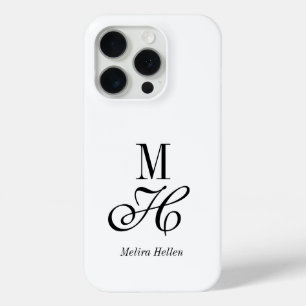 Modern Elegant Minimal Black White Monogram Name iPhone 15 Pro Case