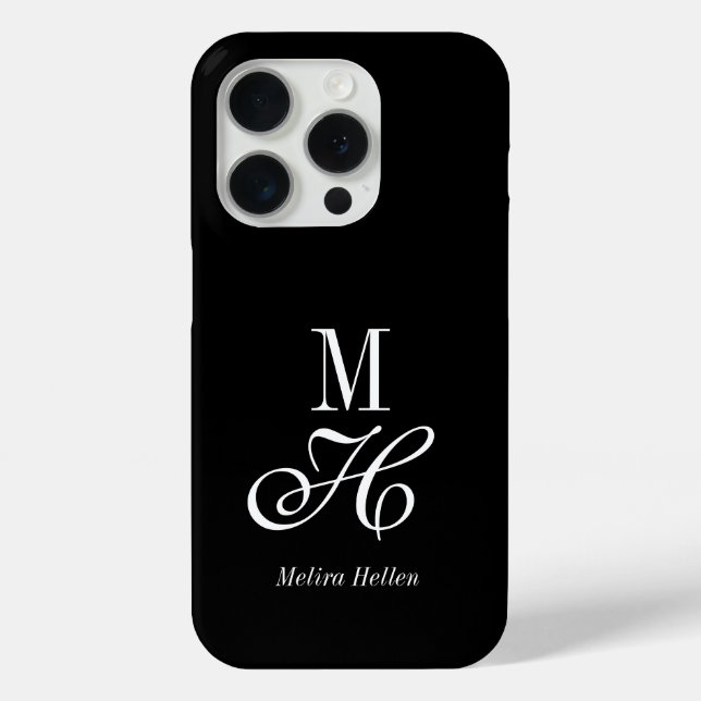Modern Elegant Minimal Black White Monogram Name Case-Mate iPhone Case (Back)