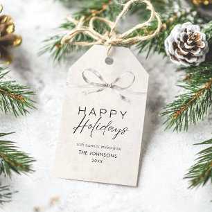 Modern Elegant Minimal Bow Happy Holidays Family Gift Tags
