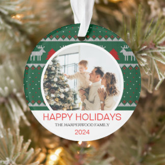 Modern Elegant Minimal Christmas Family Photo Ornament