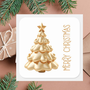 Modern Elegant Minimal Gold Christmas Tree Square Sticker