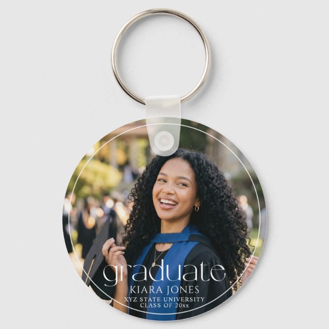 Modern Elegant Minimal Photo Graduation Keepsake Key Ring (Front)