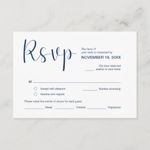 Modern Elegant Minimal, RSVP,  Navy Blue, Respond Enclosure Card