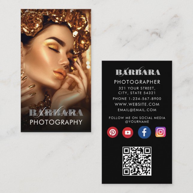 Modern elegant minimal simple photography qr code business card (Front/Back)