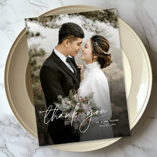 Modern Elegant Minimal Vertical Photo Wedding Thank You Card