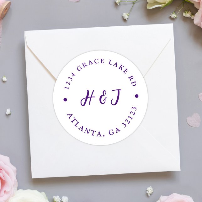 Modern Elegant Minimal Wedding Return Address Classic Round Sticker (Modern Elegant Minimal Wedding Return Address Classic Round Sticker)