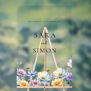 Modern elegant minimal Wildflower wedding Acrylic Sign