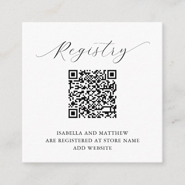 Modern Elegant Minimalist Add QR Code Registry Enclosure Card (Front)