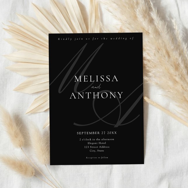 Modern Elegant Minimalist Black and White Wedding Invitation (Creator Uploaded)