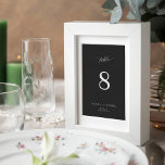 Modern elegant minimalist black and white wedding table number<br><div class="desc">Classy script simple chic black and white bride and groom names personalised moody dark wedding table number.           Please note that to order different numbers you need to customise them and put them in the shopping cart one by one (one card with no 1,  another with no 2,  etc).</div>