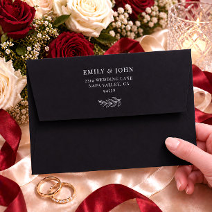 Modern Elegant Minimalist Black & White Wedding Envelope