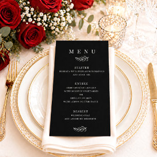 Modern Elegant Minimalist Black & White Wedding Menu