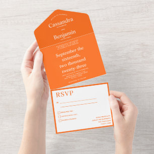 Modern Elegant Minimalist Bold Orange Wedding All In One Invitation