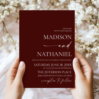 Modern Elegant Minimalist Deep Burgundy Wedding Invitation