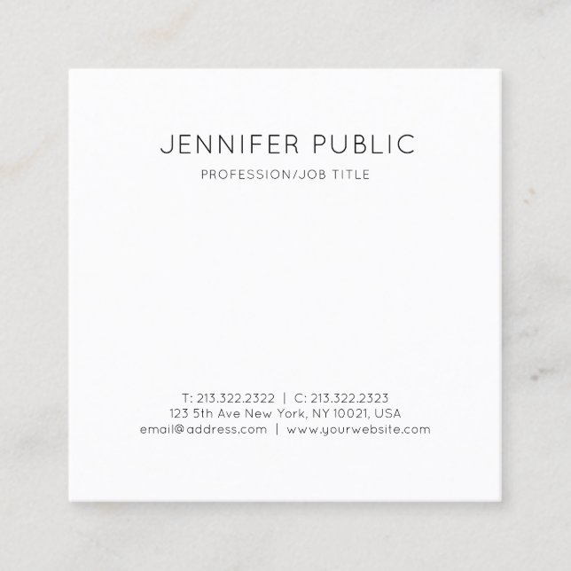 Modern Elegant Minimalist Design Trendy Plain Luxe Square Business Card (Front)
