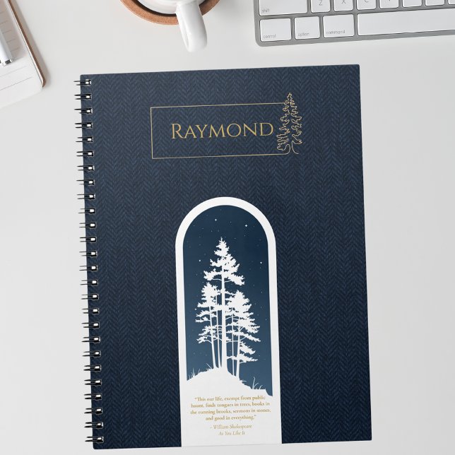 Modern Elegant Minimalist Forest Gold Deep Blue Notebook (Creator Uploaded)
