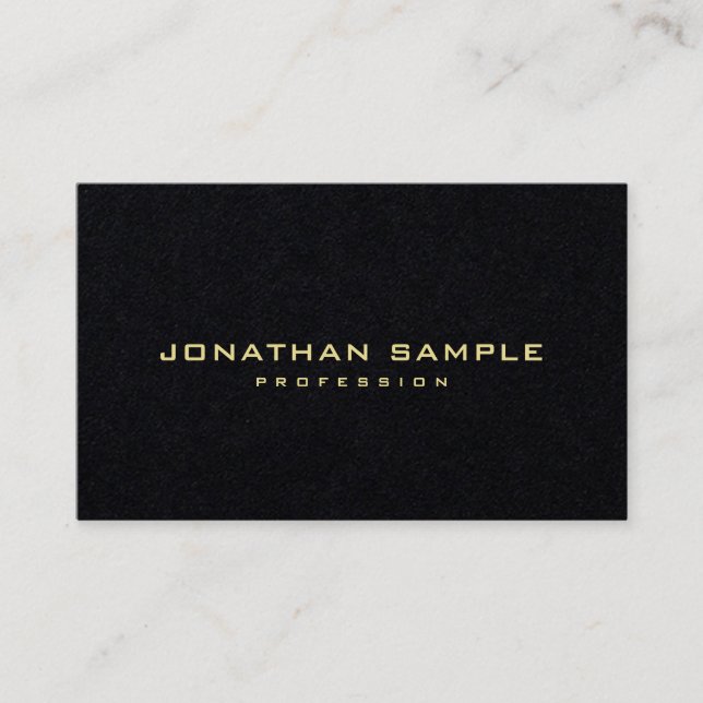 Modern Elegant Minimalist Gold Text Premium Black Business Card (Front)