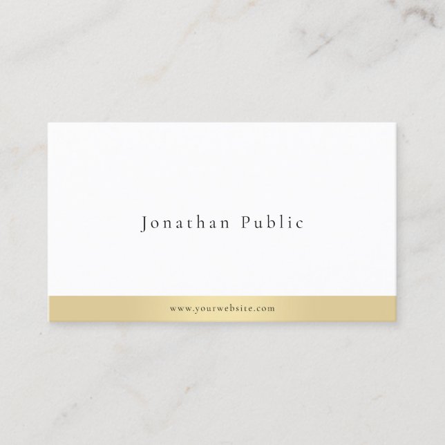 Modern Elegant Minimalist Gold White Professional Business Card (Front)