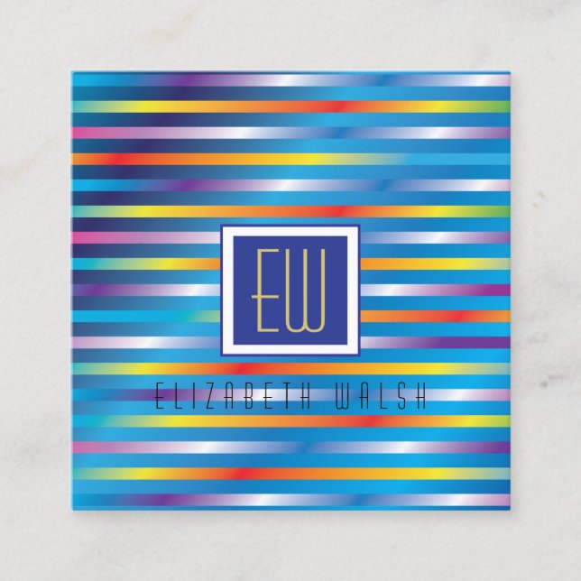 Modern Elegant Minimalist Gradient Lines Design Sq Square Business Card (Front)