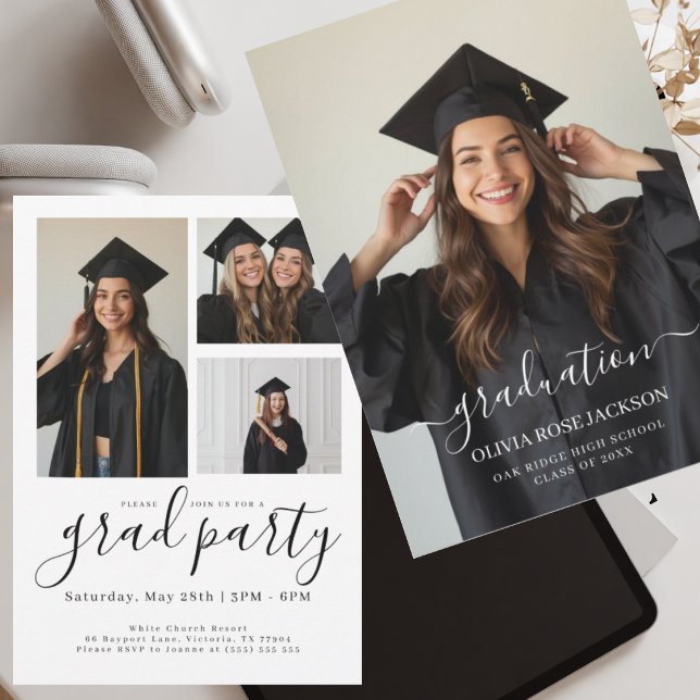 Modern Elegant Minimalist Graduation Photo  Invitation (Creator Uploaded)