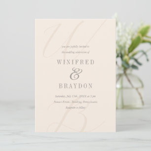 Modern Elegant Minimalist Linen Monogram Wedding Invitation
