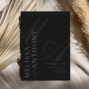 Modern Elegant Minimalist Matte Black Wedding Invitation