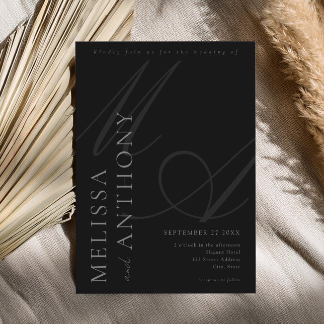 Modern Elegant Minimalist Matte Black Wedding Invitation (Creator Uploaded)