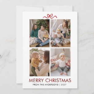 Modern ELegant Minimalist Merry Christmas 4 Photo Holiday Card