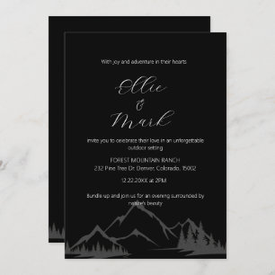 Modern Elegant Minimalist Mountain Black Wedding  Invitation