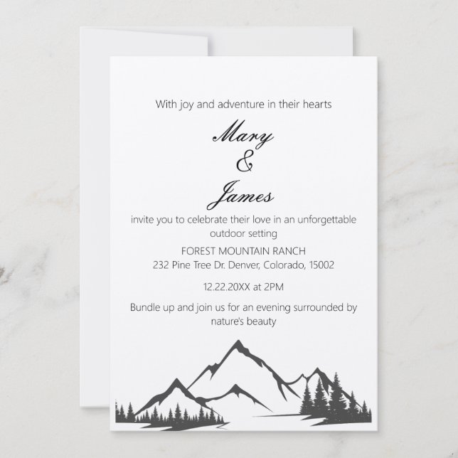 Modern Elegant Minimalist Mountain Black Wedding  Invitation (Front)