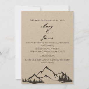 Modern Elegant Minimalist Mountain Black Wedding Invitation