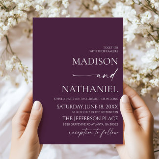 Modern Elegant Minimalist Plum Wedding Invitation
