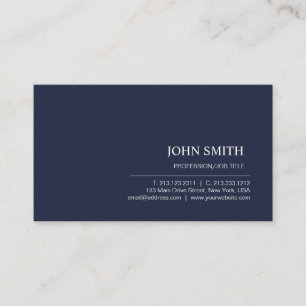 Modern Elegant Minimalist Professional Plain Navy Business Card