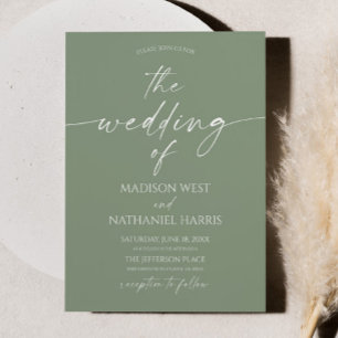Modern Elegant Minimalist Sage Green Wedding Invitation
