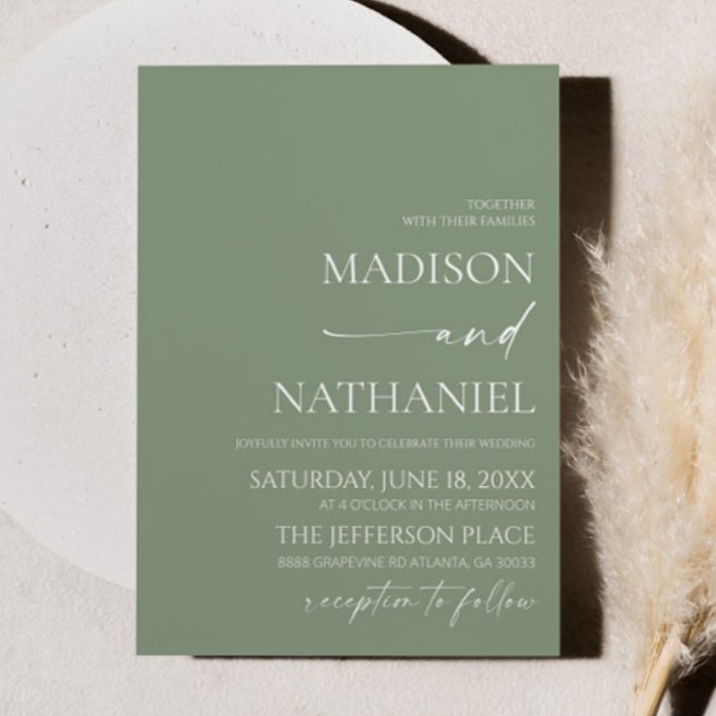 Modern Elegant Minimalist Sage Green Wedding Invitation (Creator Uploaded)