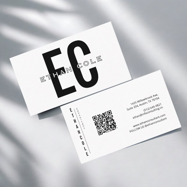 Modern Elegant Minimalist Typography QR code  Business Card (Creator Uploaded)