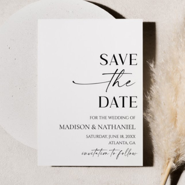 Modern Elegant Minimalist White Black Wedding  Save The Date (Creator Uploaded)