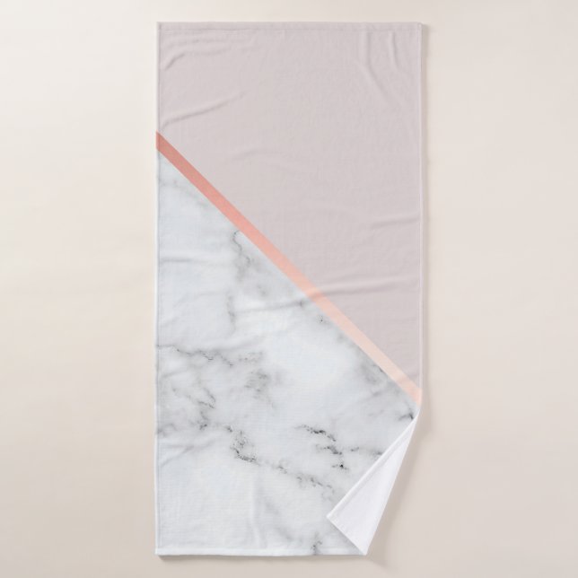 Modern, Elegant, Minimalist, White Marble and Pink Bath Towel (Bath Towel)