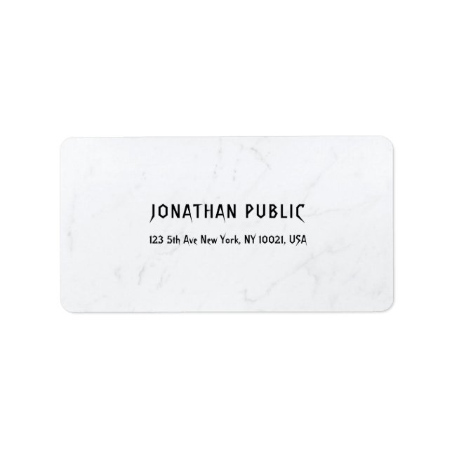 Modern Elegant Minimalist White Marble Template Label (Front)