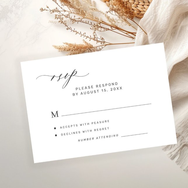Modern elegant minimalist white wedding RSVP card (Creator Uploaded)