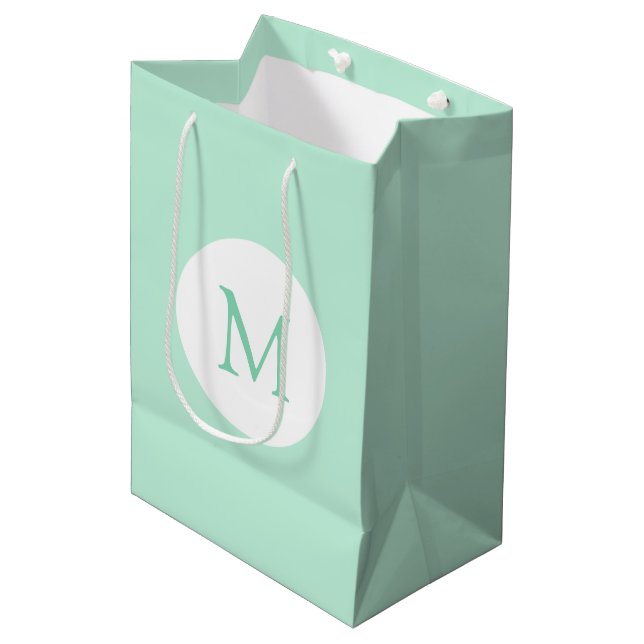 Modern Elegant Mint Green Colour Monogram Template Medium Gift Bag (Front Angled)