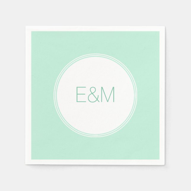 Modern Elegant Mint Green Template Monogram Napkin (Front)