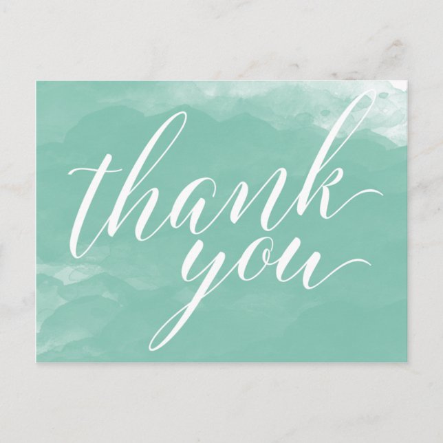 Modern Elegant Mint Green Watercolor Thank You Postcard (Front)