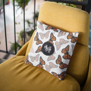 Modern Elegant Monarch Butterfly Monogrammed Cushion