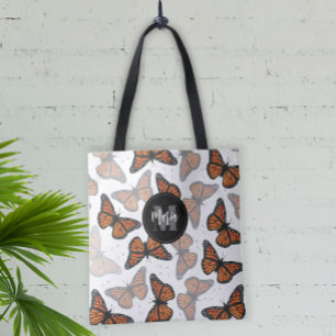 Modern Elegant Monarch Butterfly Monogrammed Tote Bag