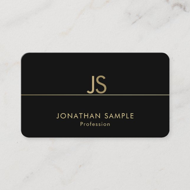Modern Elegant Monogram Black Gold Template Business Card (Front)