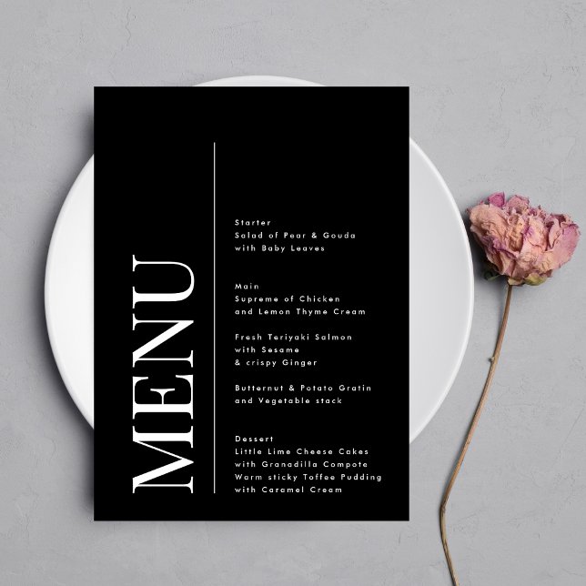 Modern Elegant Monogram Black White Wedding Menu (Creator Uploaded)