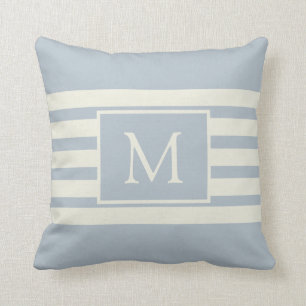 Modern Elegant Monogram Blue Beach House Cushion