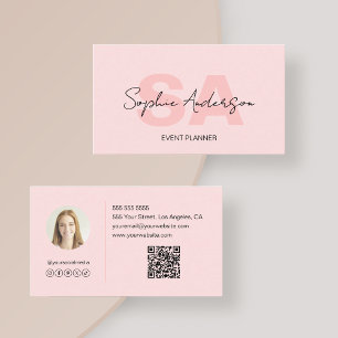Modern Elegant Monogram Blush Pink Business Card
