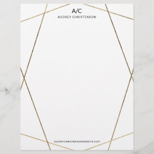 Modern elegant monogram chic gold geometric frame custom letterhead